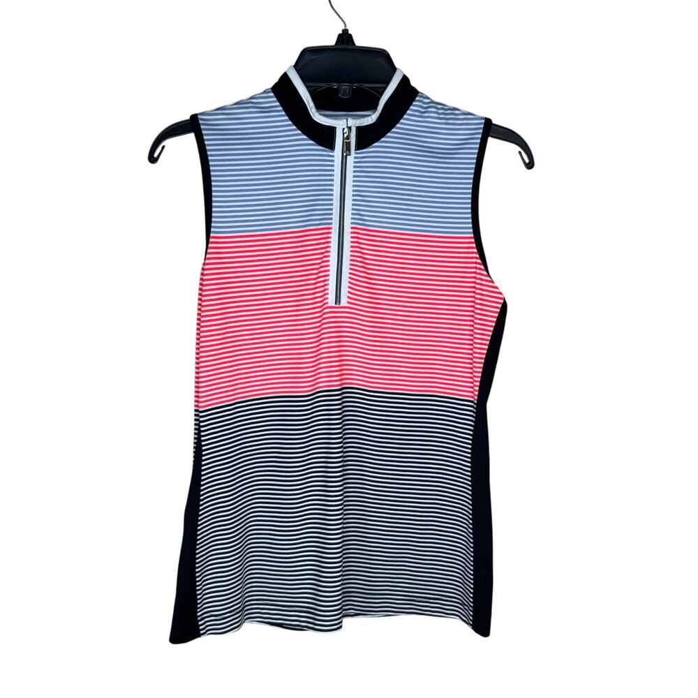 Tail Sleeveless Striped Zip Mock Neck Top in Blue, Pink & Black